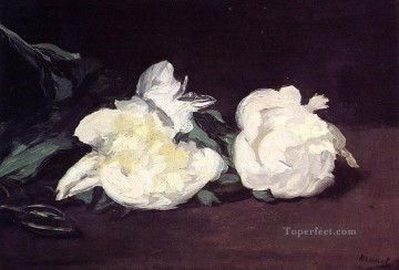 Impressionism Flowers Painting - Branch Of White Peonies With Pruning Shears flower Impressionism Edouard Manet